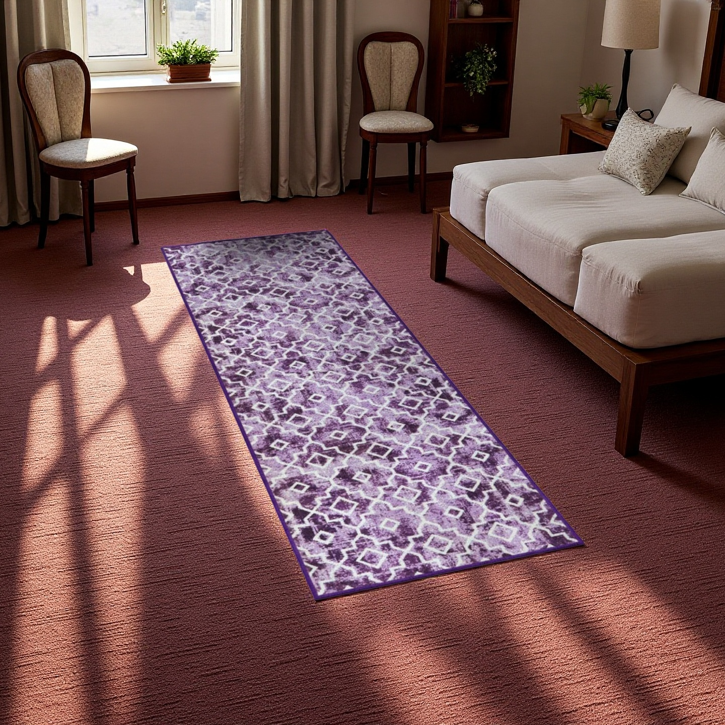 Purple Geometric Runner Rug — Anti-Slip & Durable