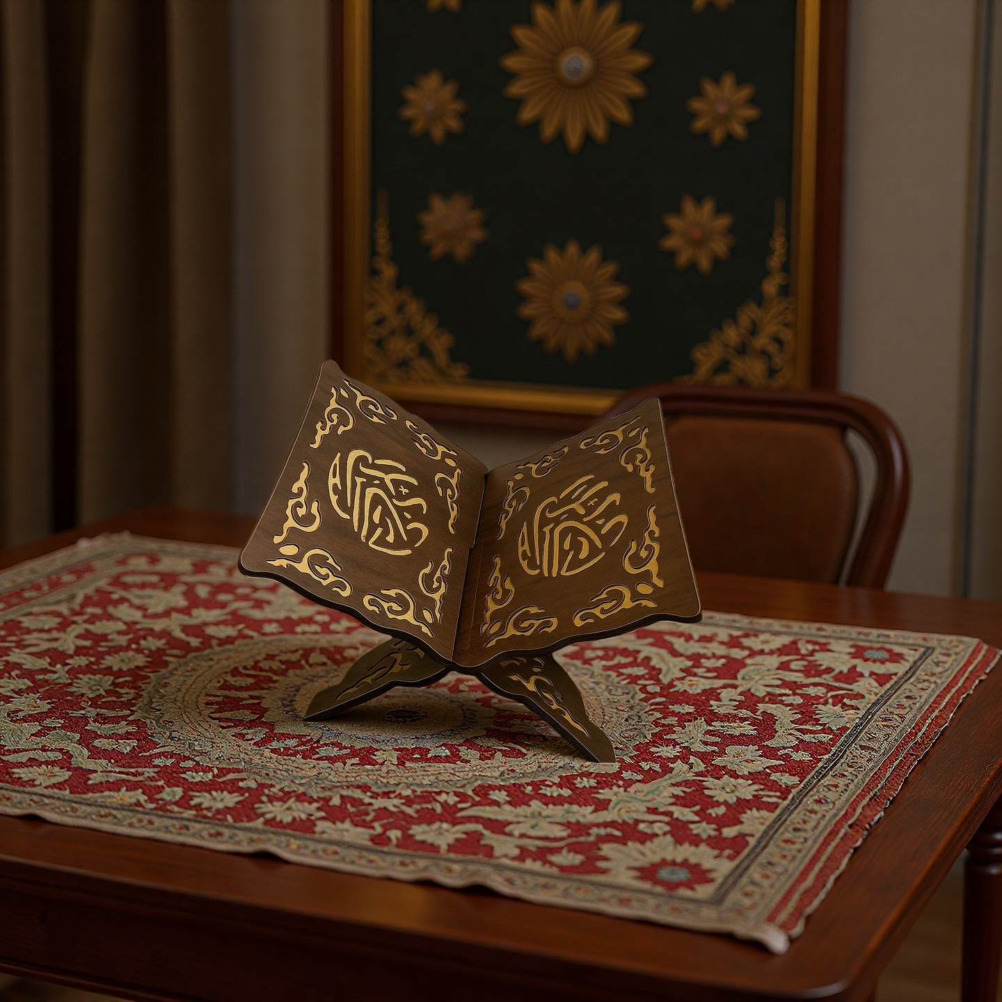 Arabesque Wooden Book Stand – Ebony Black
