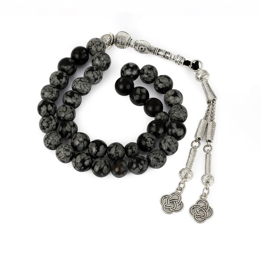 Snowflake Obsidian Tasbih β 33 Beads, Silver Tassel