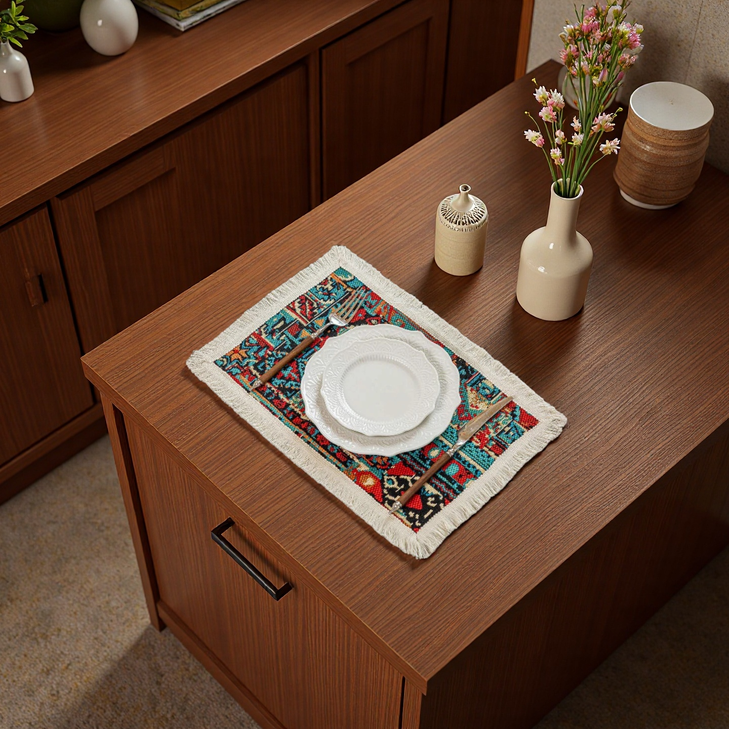 Ethnic Fringe Geometric Placemat