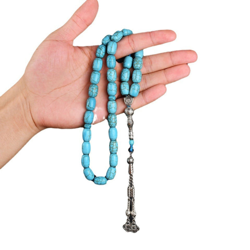 Blue Turquoise Tasbih β 33 Beads, Silver Tassel