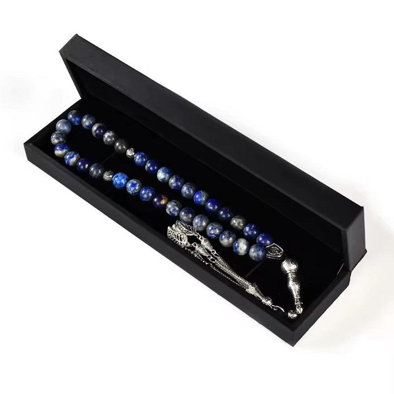 Lapis Lazuli Muslim Prayer Beads β Silver Leaf Tassel Tasbih