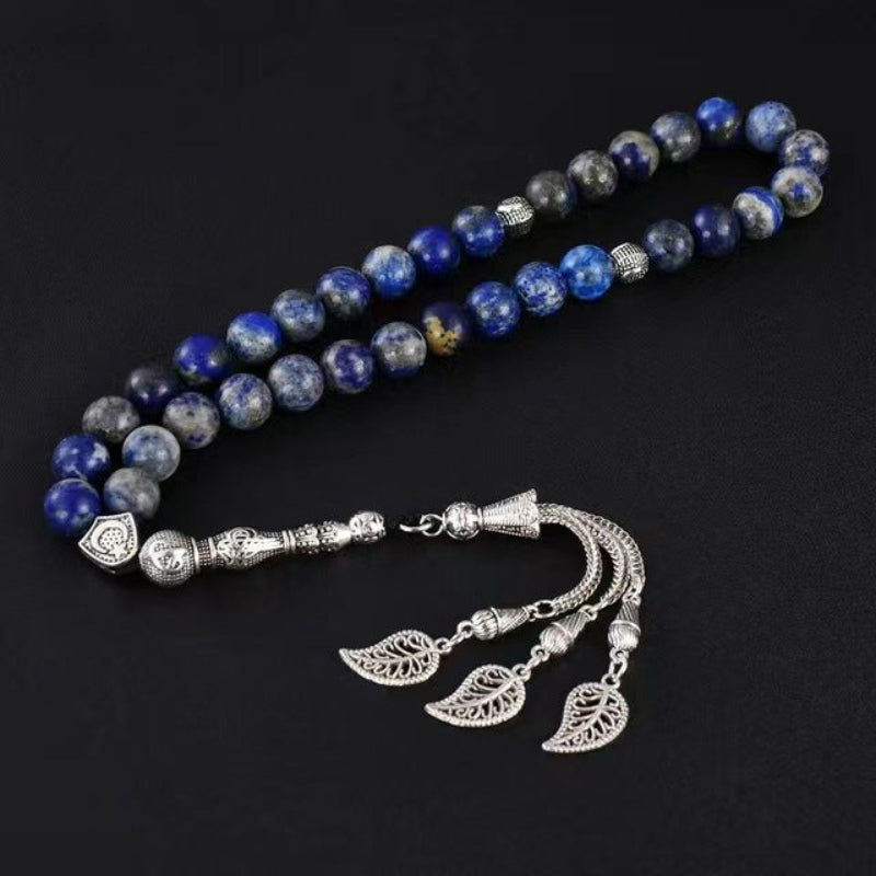 Lapis Lazuli Muslim Prayer Beads β Silver Leaf Tassel Tasbih