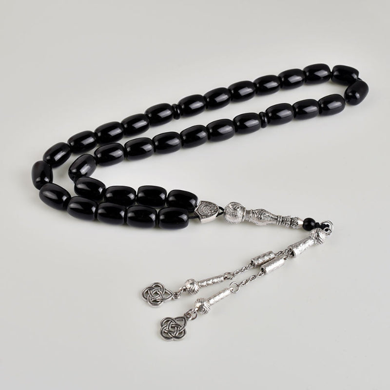 Black Onyx Tasbih β 33 Prayer Beads with Silver Tassel
