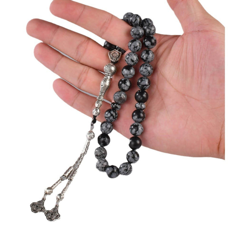 Snowflake Obsidian Tasbih β 33 Beads, Silver Tassel