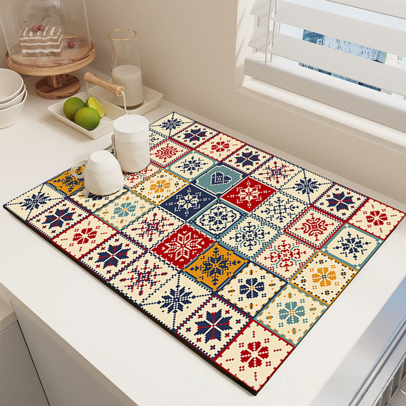 Moroccan Tile Countertop Mat – Absorbent & Non-Slip Drying Pad