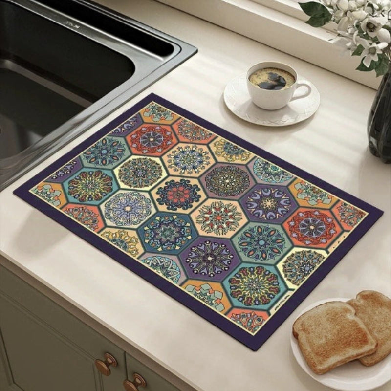 Moroccan Mosaic Anti-Slip Absorbent Dish Drying Mat