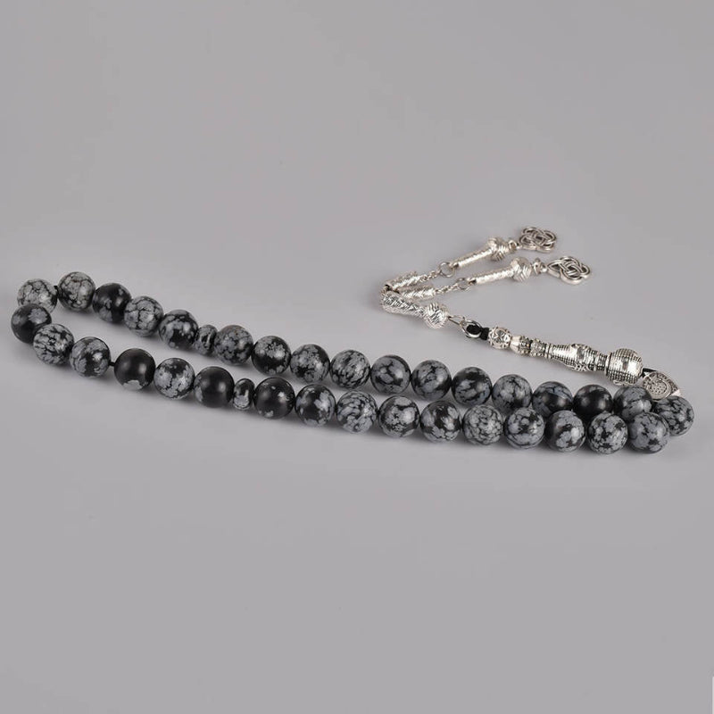 Snowflake Obsidian Tasbih β 33 Beads, Silver Tassel
