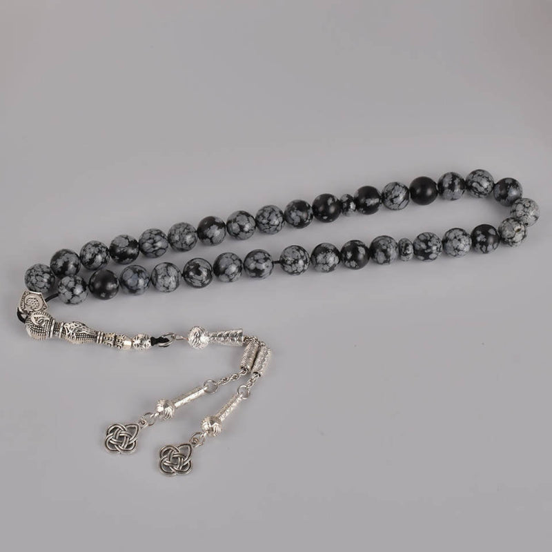 Snowflake Obsidian Tasbih β 33 Beads, Silver Tassel