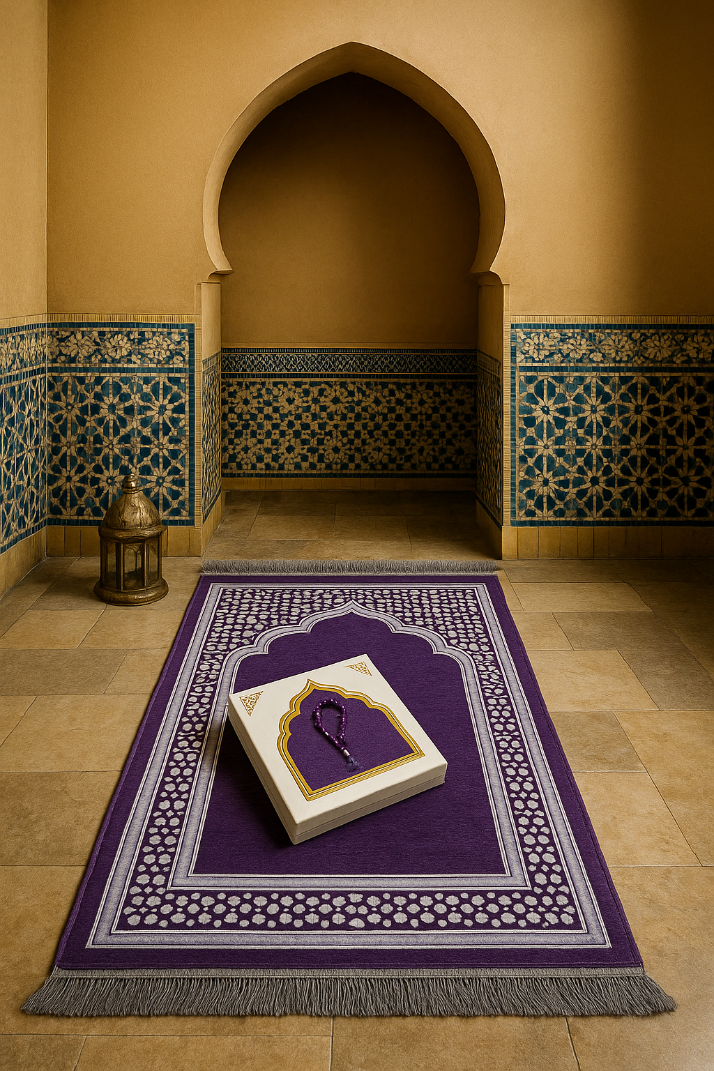 Purple Prayer Mat & Tasbih 2-Piece Set
