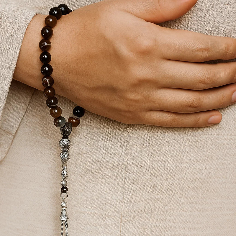 Agate Tasbih – Earth Tones, Metal Tassel
