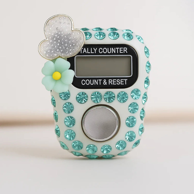 Daisy Charm Finger Tally Counter – Teal Rhinestones