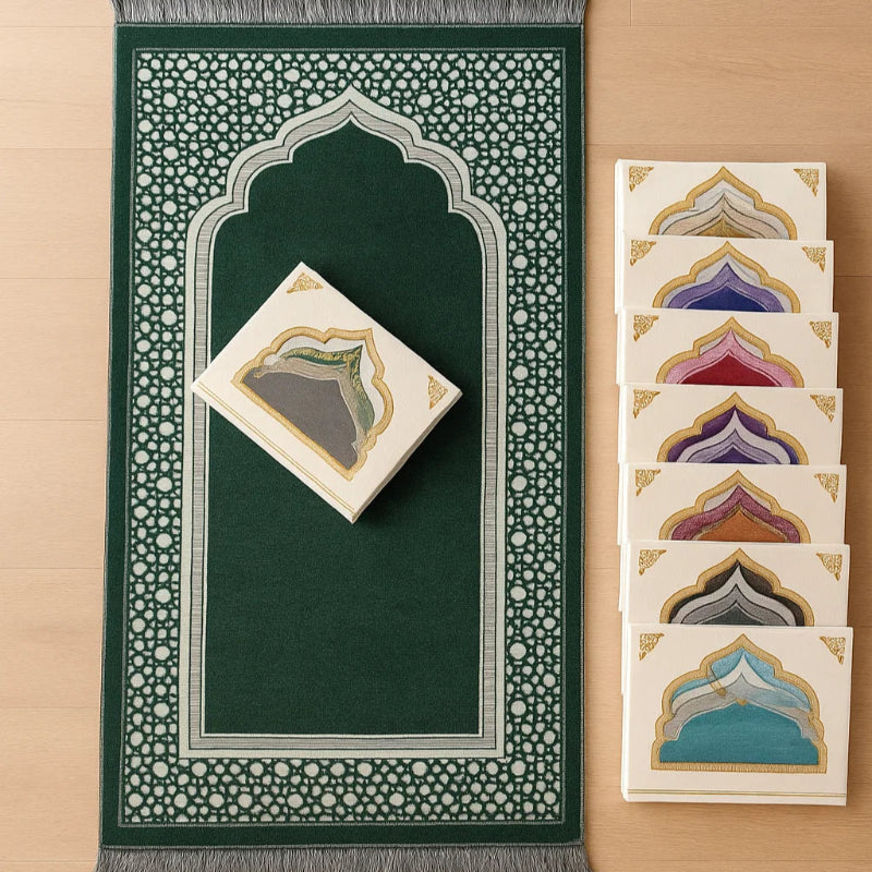 Emerald Green Prayer Mat & Tasbih 2-Piece Set