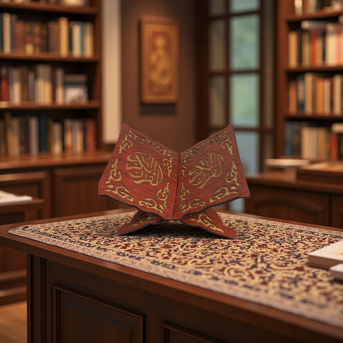 Arabesque Wooden Book Stand – Burgundy Red