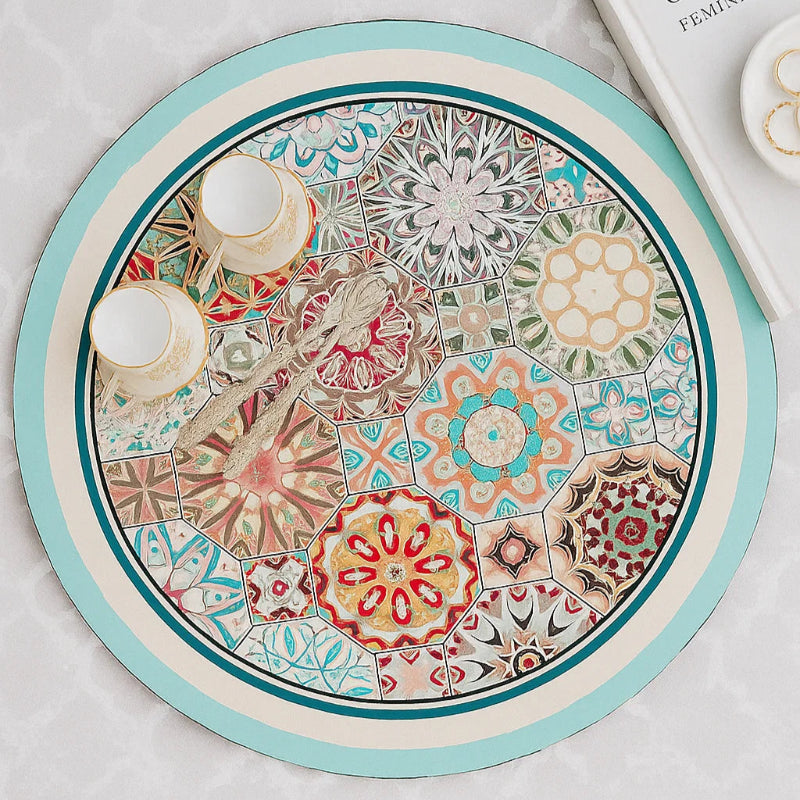 Moroccan Mosaic Dish Drying Mat – Floral Blue & Red