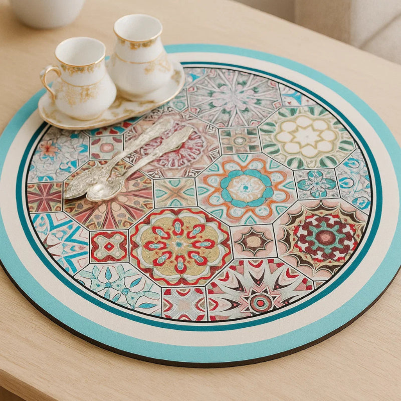 Moroccan Mosaic Dish Drying Mat – Floral Blue & Red