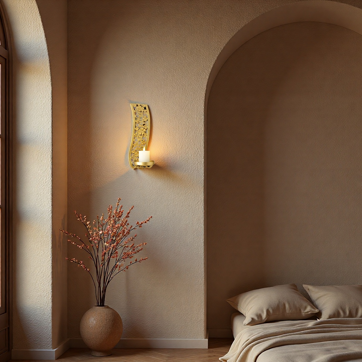 Ornate Gold Wall Candle Sconce