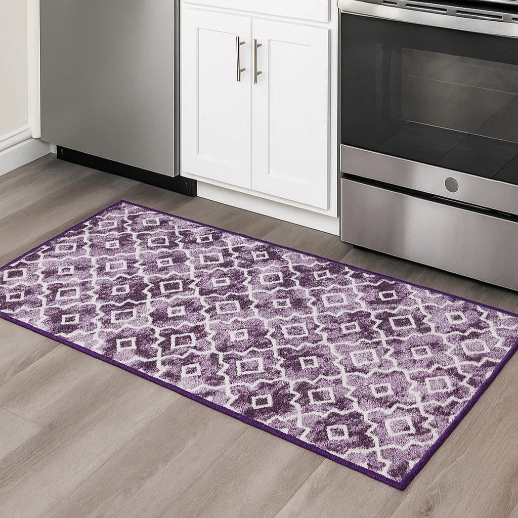 Purple Geometric Runner Rug — Anti-Slip & Durable