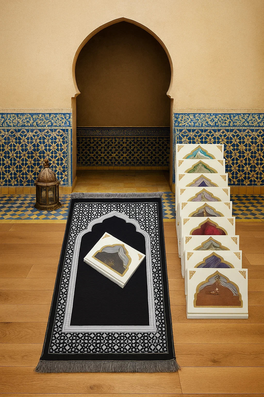Black Prayer Mat & Tasbih 2-Piece Set