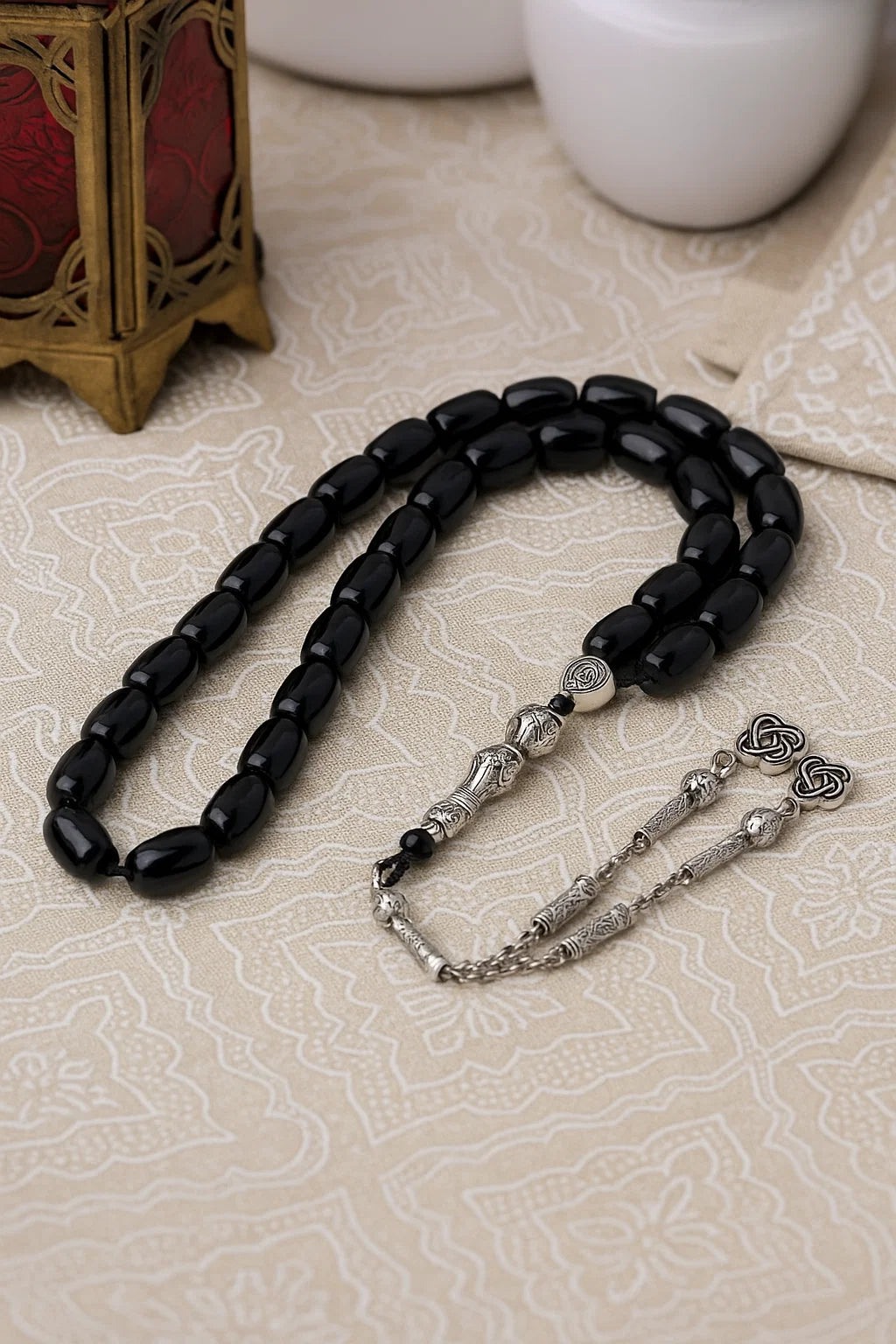 Black Onyx Tasbih β 33 Prayer Beads with Silver Tassel