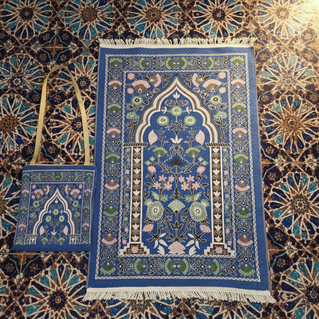 Prayer Mat with Carry Bag β Blue Mihrab Design