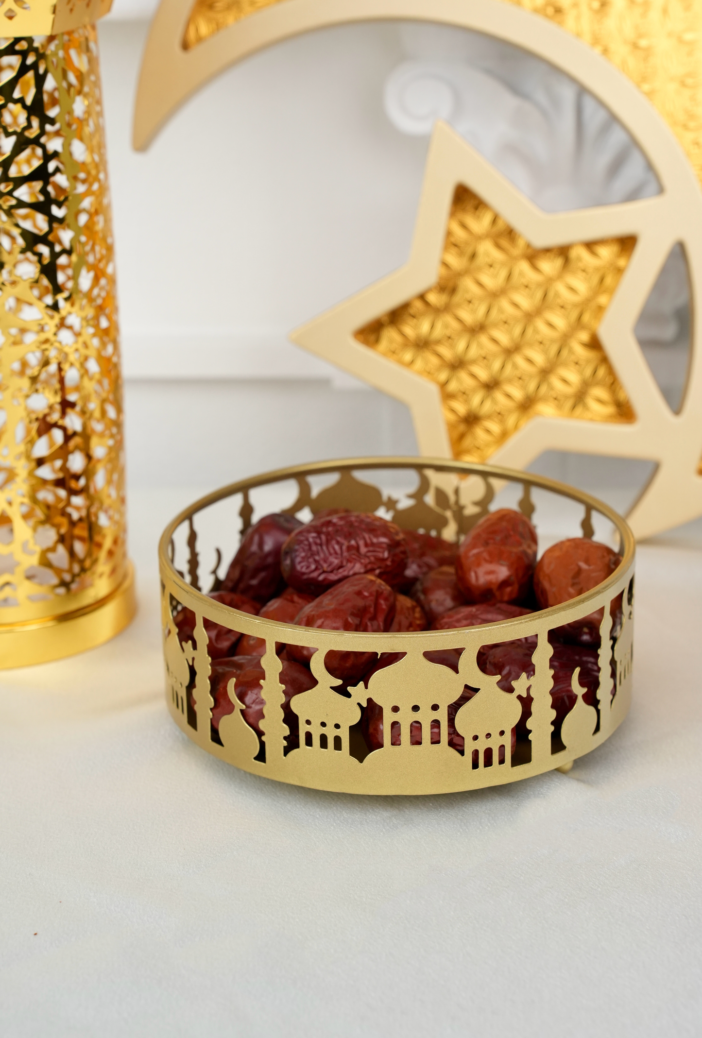 Set of 3 Gold Metal Eid Mubarak Food Tray Storage Containers