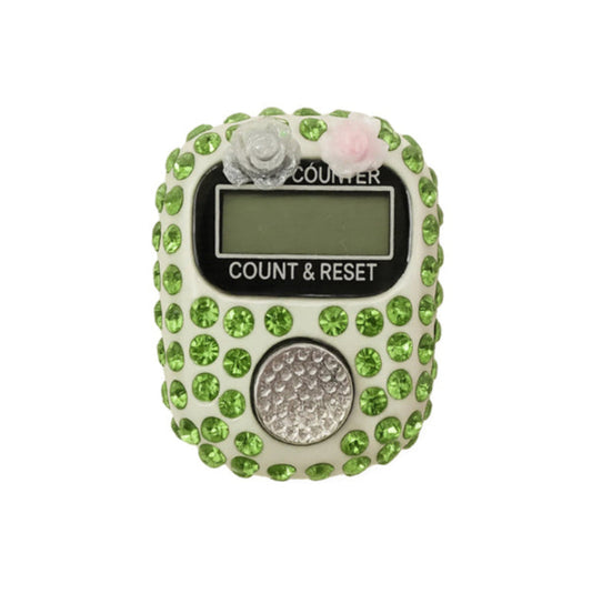 Rose Blossom Finger Tally Counter – Green Rhinestones