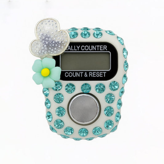 Daisy Charm Finger Tally Counter – Teal Rhinestones