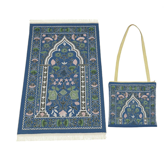 Prayer Mat with Carry Bag – Blue Mihrab Design