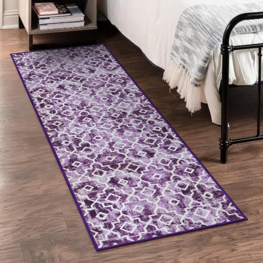 Purple Geometric Runner Rug — Anti-Slip & Durable
