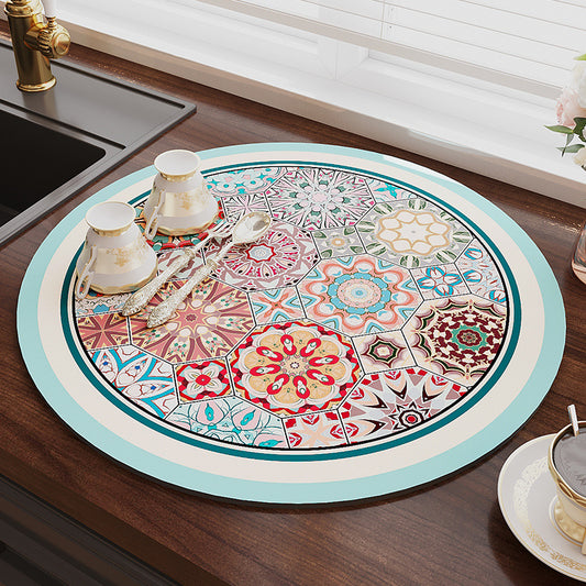 Moroccan Mosaic Dish Drying Mat – Floral Blue & Red