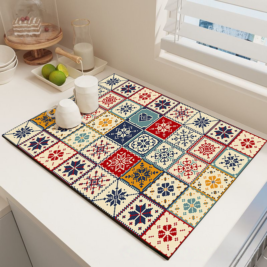 Moroccan Tile Countertop Mat – Absorbent & Non-Slip Drying Pad