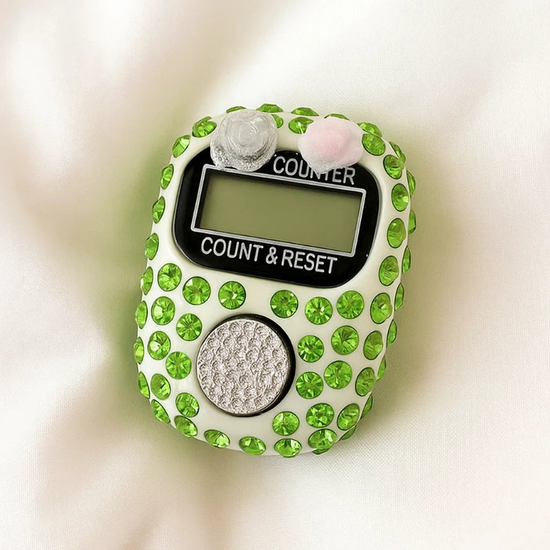 Rose Blossom Finger Tally Counter – Green Rhinestones