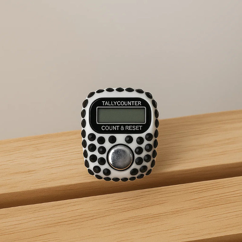 Black Crystal Finger Tally Counter (LCD, Adjustable Ring)