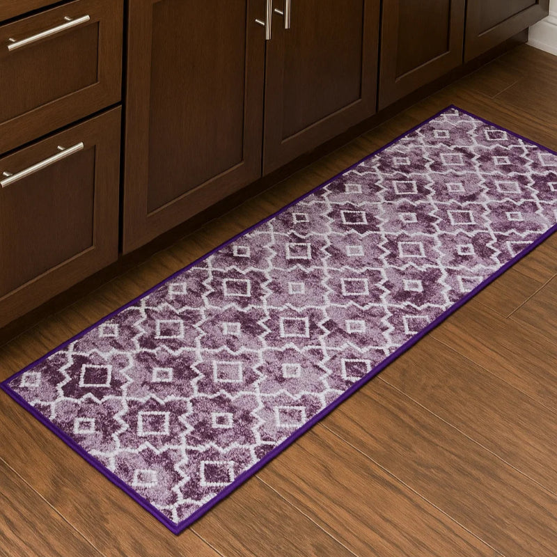 Purple Geometric Runner Rug — Anti-Slip & Durable